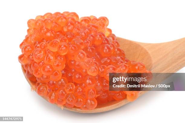 large wooden spoon filled with red caviar,saint petersburg,st petersburg,russia - ikura bildbanksfoton och bilder