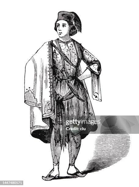 young ottoman empire fighter with harem pants and dagger - actor stock illustrations stock illustrations