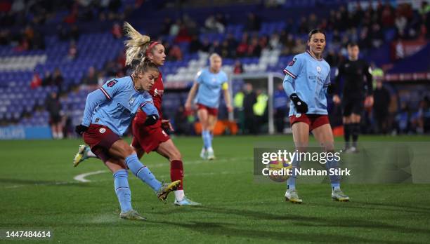 Filippa Angeldahl of Manchester City scores their first goal during to the FA Women's Continental Tyres League Cup match between Liverpool and...