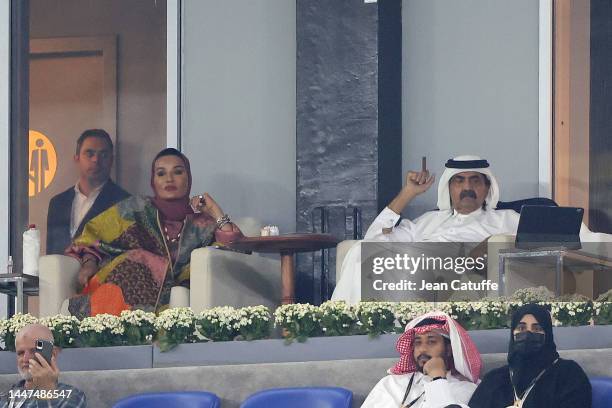 Former Emir of Qatar, Father Amir Sheikh Hamad bin Khalifa Al Thani and his wife Sheikha Moza bint Nasser Al-Missned attend during the FIFA World Cup...