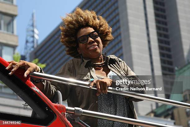 Musician Macy Gray attends the unveiling of the Macy Gray Gray Line Bus at 777 8th Avenue on May 18, 2012 in New York City.