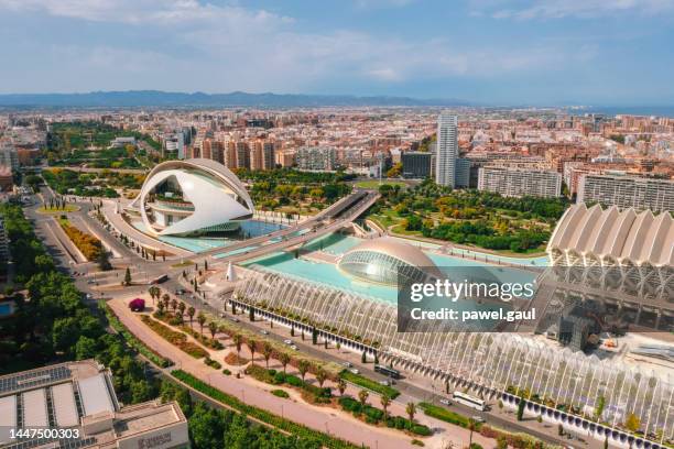 vista aérea da cidade das artes e ciências em valência espanha - província valência - fotografias e filmes do acervo