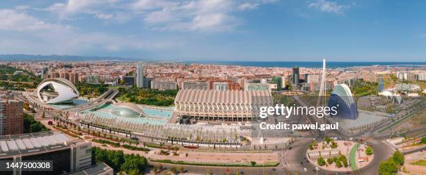 aerial view of the city of arts and sciences in valencia spain - ciutat de les arts i les ciències bildbanksfoton och bilder