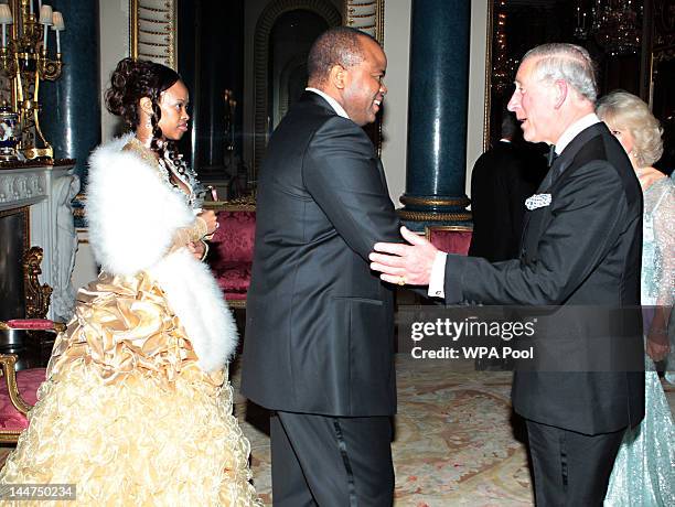 Prince Charles, Prince of Wales and Camilla, Duchess of Cornwall greet King Mswati III of Swaziland and wife Inkhosikati LaMbikiza of Swaziland as...