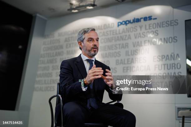 The deputy secretary of Economy of the Partido Popular, Juan Bravo, during an interview for Europa Press, at the national headquarters of the PP, on...