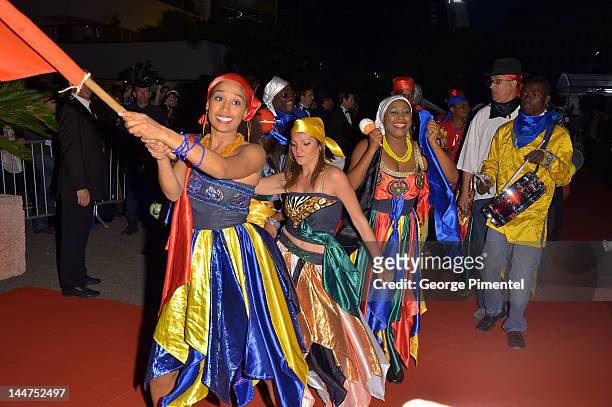 Dancers attend the Haiti Carnival In Cannes Benefitting J/P HRO, Artists For Peace and Justice & Happy Hearts Fund Presented By Armani during the...