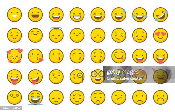 stockillustraties, clipart, cartoons en iconen met emoticons cute colors and contour line collection - smiley