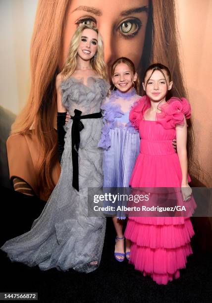 Jenna Davis, Amie Donald, Violet McGraw attend the Los Angeles Premiere Of Universal Pictures' "M3GAN" at the TCL Chinese Theatre on December 07,...