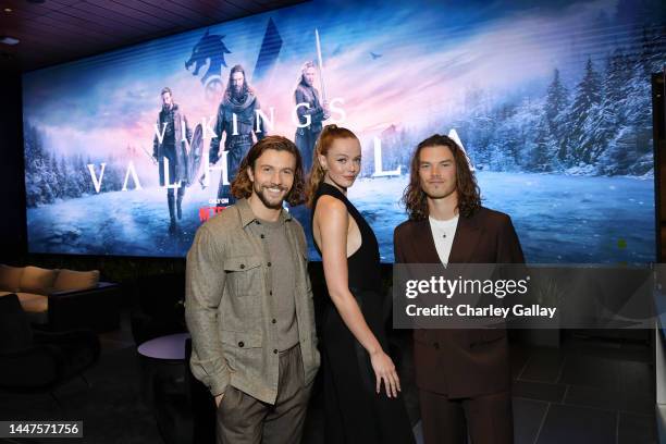 Leo Suter, Frida Gustavsson and Sam Corlett attend Netflix's Vikings: Valhalla Season 2 special screening at Netflix Home Theater on December 07,...