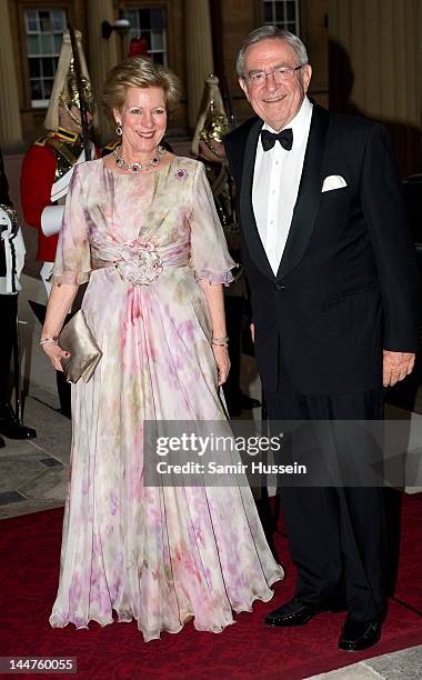 Queen Anne Marie Of Greece and King Constantine of Greece attends a dinner for foreign Sovereigns to commemorate the Diamond Jubilee at Buckingham...