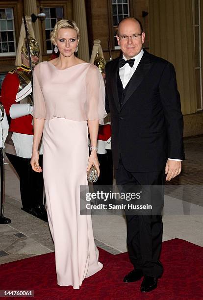 Prince Albert II of Monaco and Princess Charlene of Monaco attends a dinner for foreign Sovereigns to commemorate the Diamond Jubilee at Buckingham...