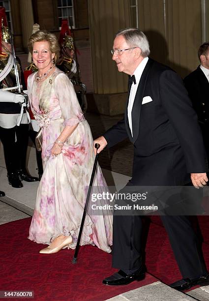 Queen Anne Marie Of Greece and King Constantine of Greece attends a dinner for foreign Sovereigns to commemorate the Diamond Jubilee at Buckingham...