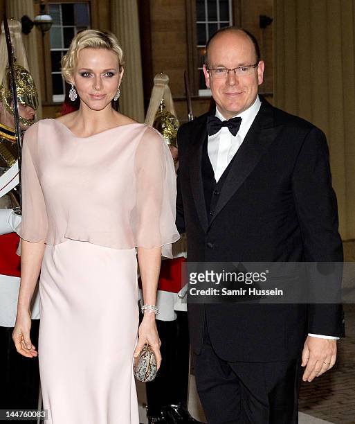 Prince Albert II of Monaco and Princess Charlene of Monaco attends a dinner for foreign Sovereigns to commemorate the Diamond Jubilee at Buckingham...