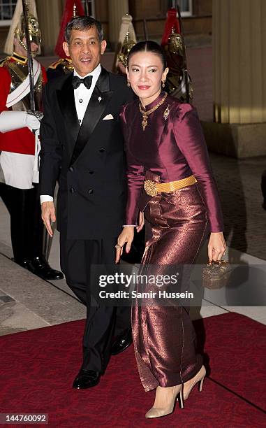 Princess Srirasm of Thailand and the Crown Prince of Thailand attend a dinner for foreign Sovereigns to commemorate the Diamond Jubilee at Buckingham...