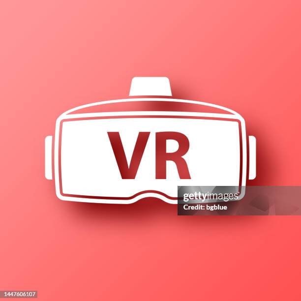 stockillustraties, clipart, cartoons en iconen met vr headset - virtual reality. icon on red background with shadow - virtual reality glasses