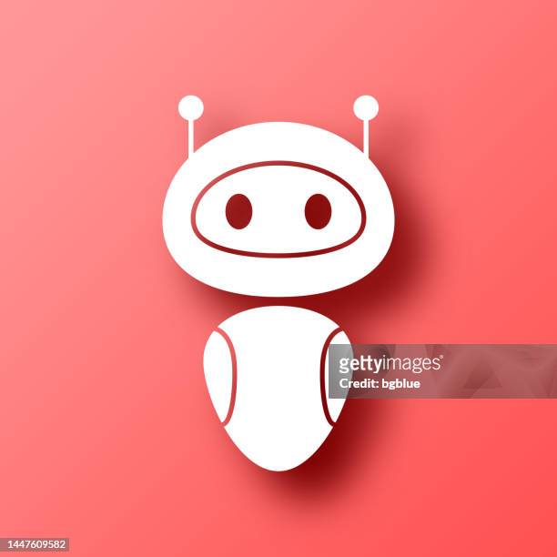 bot - robot. icon on red background with shadow - robot vector stock illustrations