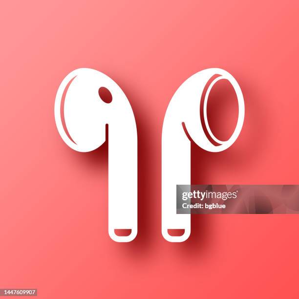 wireless earphones. icon on red background with shadow - wireless earbuds vector stock illustrations