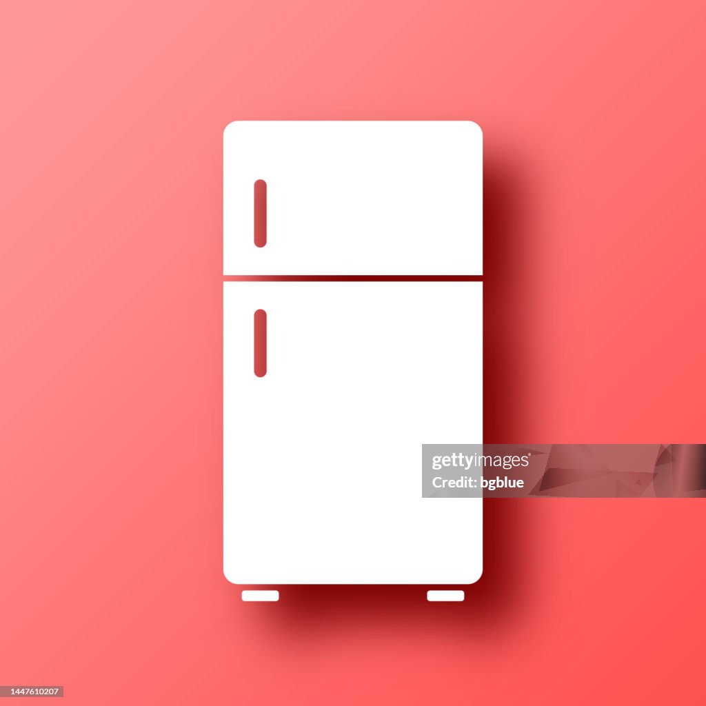 Refrigerator. Icon on Red background with shadow