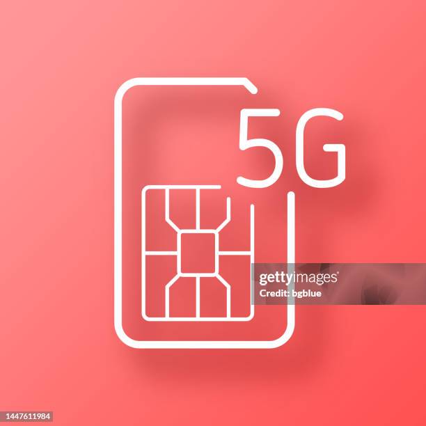 5g sim card. icon on red background with shadow - 5g mobile stock illustrations