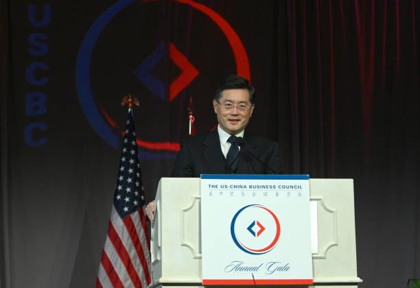 Qin Gang, Chinese ambassador to the United States, delivers a keynote speech during the US-China Business Council Gala 2022 on December 6, 2022 in...