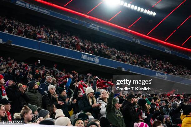 The Fans of FC Bayern München during the UEFA Women's Champions League group D match between FC Bayern München and FC Barcelona at Allianz Arena on...