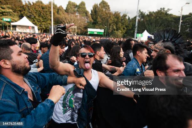 Concertgoers mosh-pit during the third day of the comeback of 'Rock al Parque' music festival, the biggest rock festival in latin america and the...