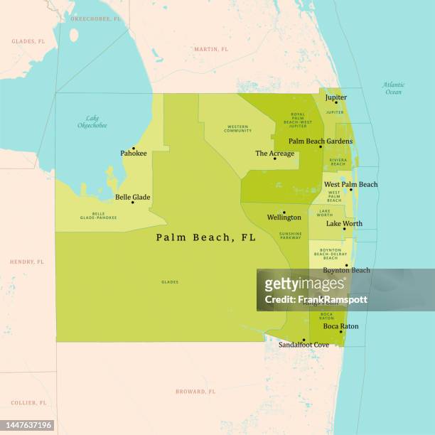 fl palm beach county vector map green - jupiter florida stock illustrations