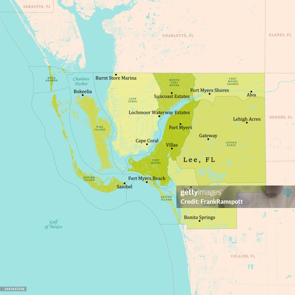 FL Lee County Mappa vettoriale verde