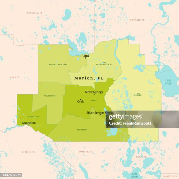 fl marion county vector map green - ocala florida stock illustrations