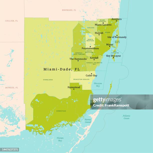 fl miami-dade county vector map green - kendall florida stock illustrations
