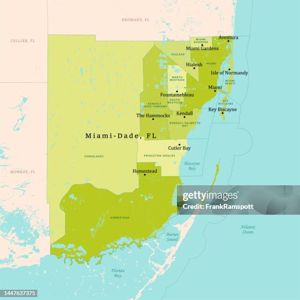 fl miami-dade county vector map green - miami vector stock illustrations