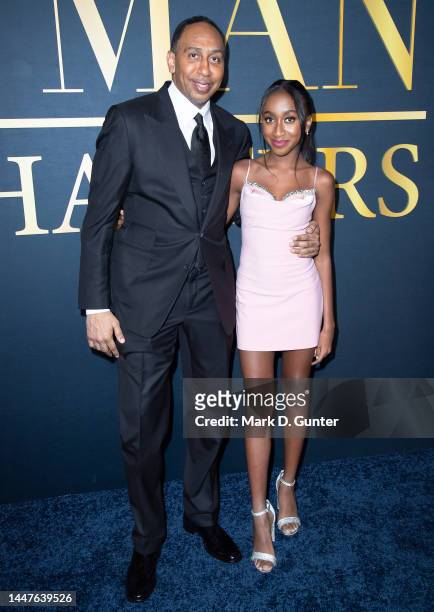 Stephen A. Smith and Samantha Smith attends Peacock's "The Best Man: The Final Chapters" Premiere Event at Hollywood Athletic Club on December 07,...