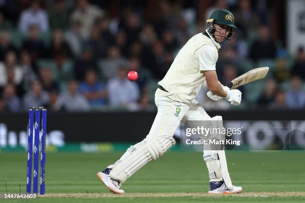 Marnus Labuschagne of Australia bats during day one of the Second Test Match in the series between Australia and the West Indies at Adelaide Oval on...