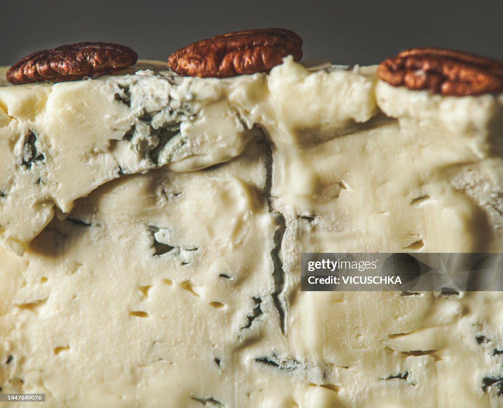 Close up of gorgonzola veined blue cheese texture