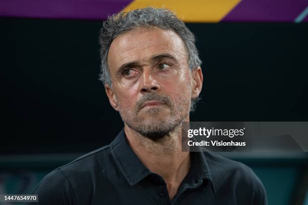 Spain Head Coach Luis Enrique prior to the FIFA World Cup Qatar 2022 Round of 16 match between Morocco and Spain at Education City Stadium on...