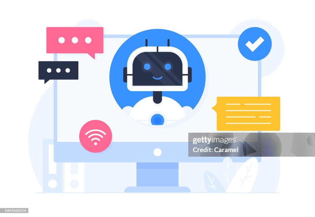 Computer Assistant Design Virtual Assistant Flat Design Illustration High-Res Vector Graphic ...