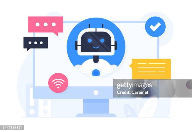 virtual assistant flat design illustration - chatbot stock illustrations