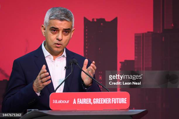 Mayor of London Sadiq Khan speaks at the Labour Party Business Conference on December 8, 2022 in London, England. The conference was intended to...