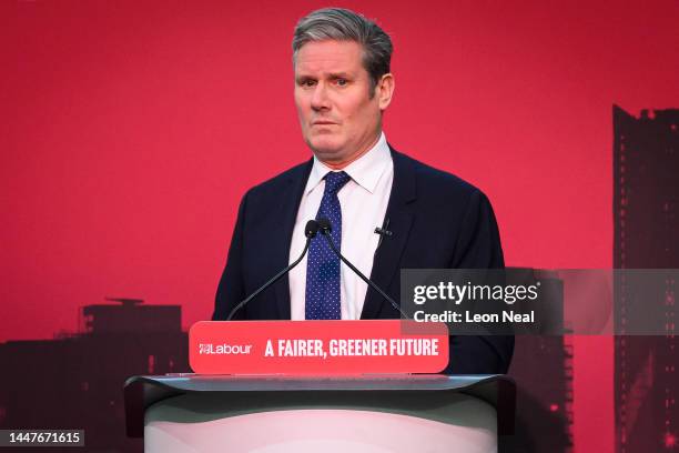 Labour leader Sir Keir Starmer speaks at the Labour Party Business Conference on December 8, 2022 in London, England. The conference was intended to...