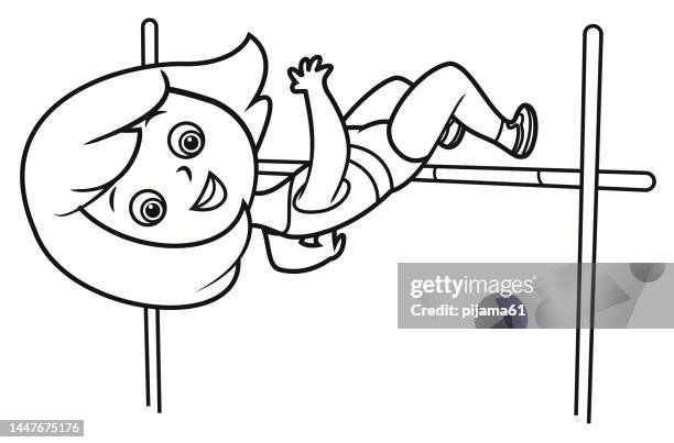 ilustraciones, imágenes clip art, dibujos animados e iconos de stock de salto de altura en blanco y negro - técnica de ilustración