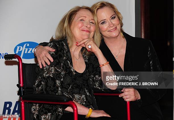 Terri Garr and Cybill Shepherd pose on arrival for the 19th Annual Race to Erase MS themed "Glam Rock to Erase MS" in Los Angeles on May 18, 2012....