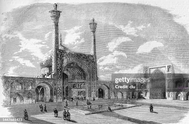 isfahan, inner court of the great mosque - esfahan stock illustrations