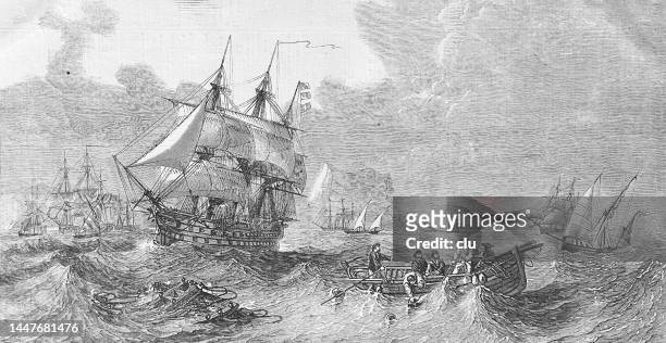 帰国:クリミアから帰国するイギリス軍、船がジブラルタルの岩を通過している - historical document点のイラスト素材／クリップアート素材／マンガ素材／アイコン素材