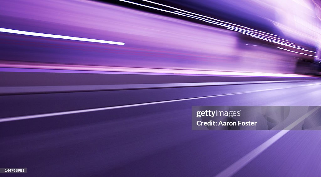 Moving city road at night
