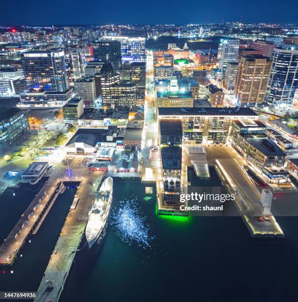 halifax waterfront at night - atlantic canada stock pictures, royalty-free photos & images