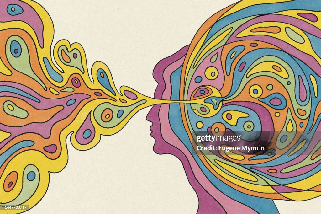 Marker style illustration of man with coloured waves