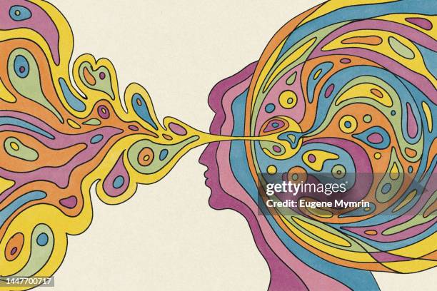 marker style illustration of man with coloured waves - arte imagens e fotografias de stock