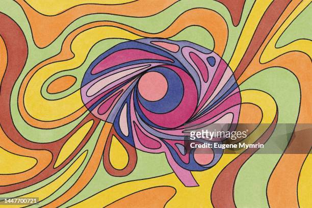 marker style illustration of brain - human brain waves stock pictures, royalty-free photos & images