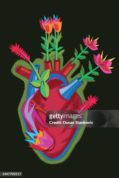 heart overgrown with florals - heart internal organ 幅插畫檔、美工圖案、卡通及�圖標