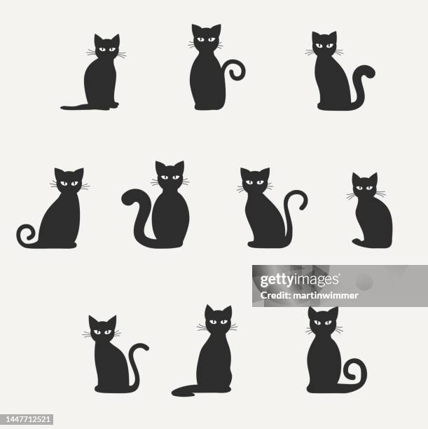 ilustraciones, imágenes clip art, dibujos animados e iconos de stock de siluetas de gatos negros - cabeza de animal